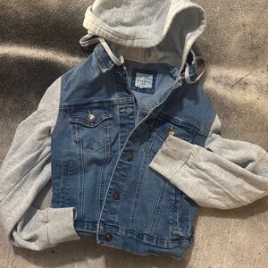 Wax Jean Blue Denim Jacket with Gray Hood